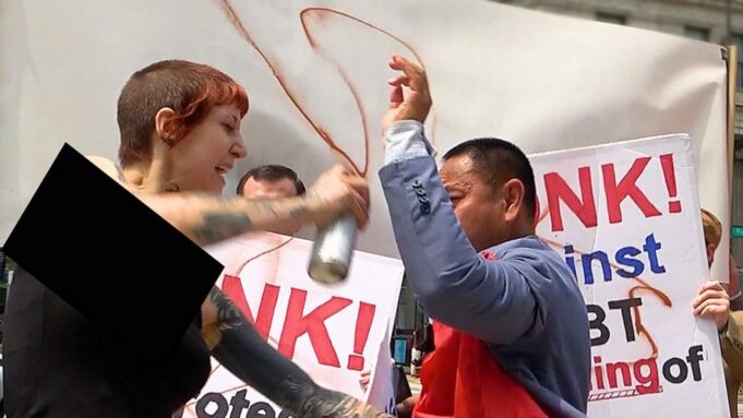 VIDEO: Catholic Students Protesting Drag Queen Story Hour Attacked With Spray Paint By Crazed Leftist Activist | The Gateway Pundit