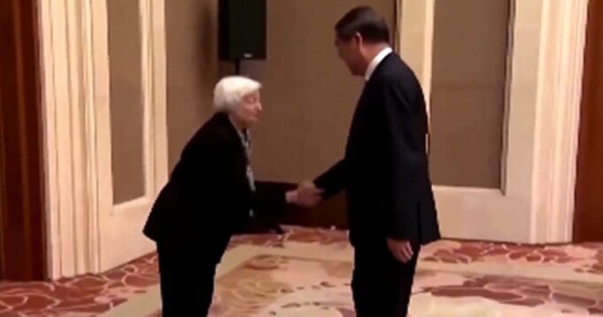 Biden Treasury Secretary Janet Yellen Blasted for Repeatedly Bowing to Her Chinese Counterpart in Beijing (VIDEO) | The Gateway Pundit | by Mike LaChance