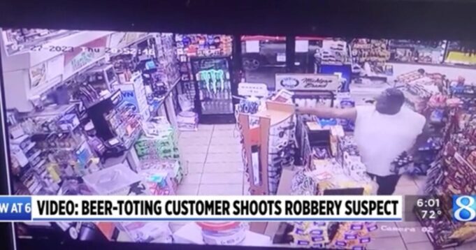 VIDEO: Michigan Man “Calmly” Guns Down Violent Armed Robber in Gas Station While Holding a Six-Pack of Beer | The Gateway Pundit