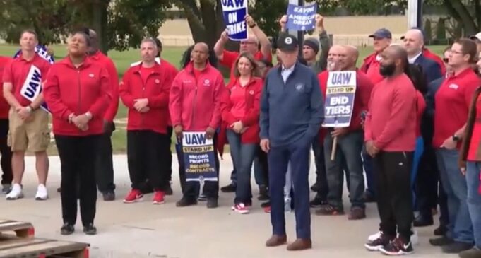 WOW! Doddering Old Biden Shuffles Around Confused on Picket Line For 12 Minutes – Then Takes Off to California For Ritzy Fundraiser (VIDEO) | The Gateway Pundit
