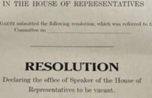 Resolution Declaring the Office of Speaker of the House of Representatives to be Vacant Found in Capitol Restroom Under House Floor | The Gateway Pundit