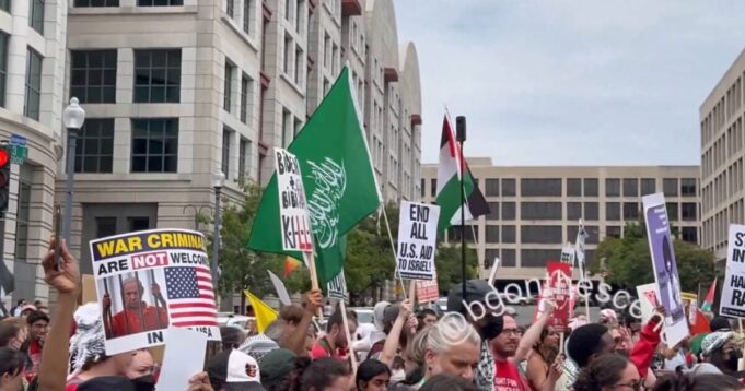 Anti-Israel Protesters Wave the Hamas Flag at Violent Washington DC Protests – Vandalize Statues with “Hamas is Coming” Graffiti | The Gateway Pundit