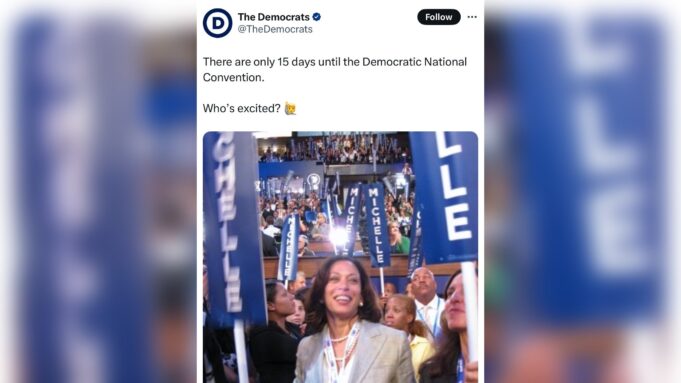 Bizarre: Official Democrat X Page Uploads Photo of Kamala Harris With “Michelle” Signs in Background | The Gateway Pundit
