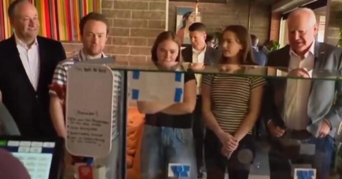 Tim Walz and Doug Emhoff Walk Away From Cashier at Coffee Shop without Paying, Leaving Tim’s Daughter Scrambling to Get Staffer’s Credit Card (VIDEO) | The Gateway Pundit