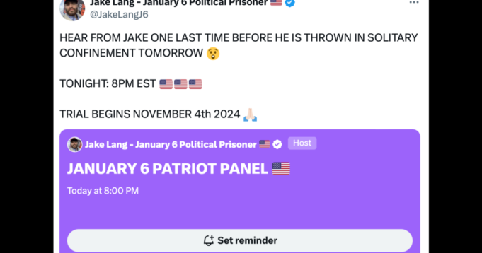 J6 Patriot Panel Twitter Space Tonight at 8:00 PM ET: Stand Up for Justice-Join Jake Lang and Cara Castronuova | The Gateway Pundit