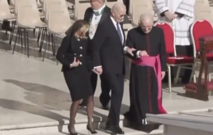 Joe Biden’s Death Grip on Priest’s Arm as He Walks Down Steps at Pope’s Funeral is Something Else (VIDEO) | The Gateway Pundit