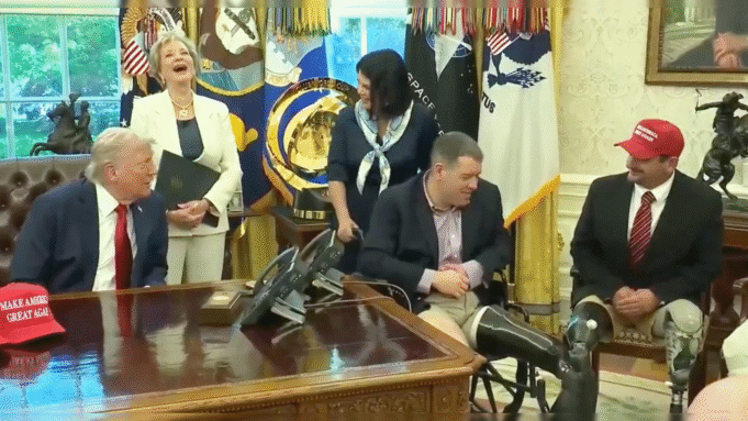 Wounded Veteran Asks President to Sign his Prosthetic Leg, When Trump Asks Him What One of His Stickers Says, the Oval Office Fills with Laughter (Video) | The Gateway Pundit