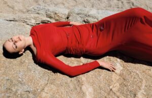 Greta Bultmann Wows in Red for Harper’s Bazaar Germany