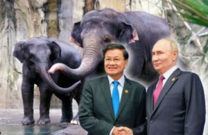 Putin receives two elephants from the president of Laos, a symbolic gift that displays the friendship between Russia and Laos for the 65th Anniversary of diplomatic relations between both nations. | The Gateway Pundit